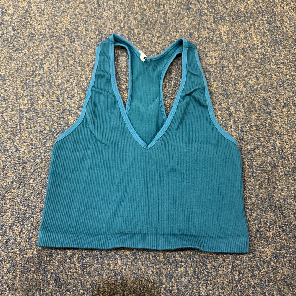 Free People Blue Ribbed Cropped Top